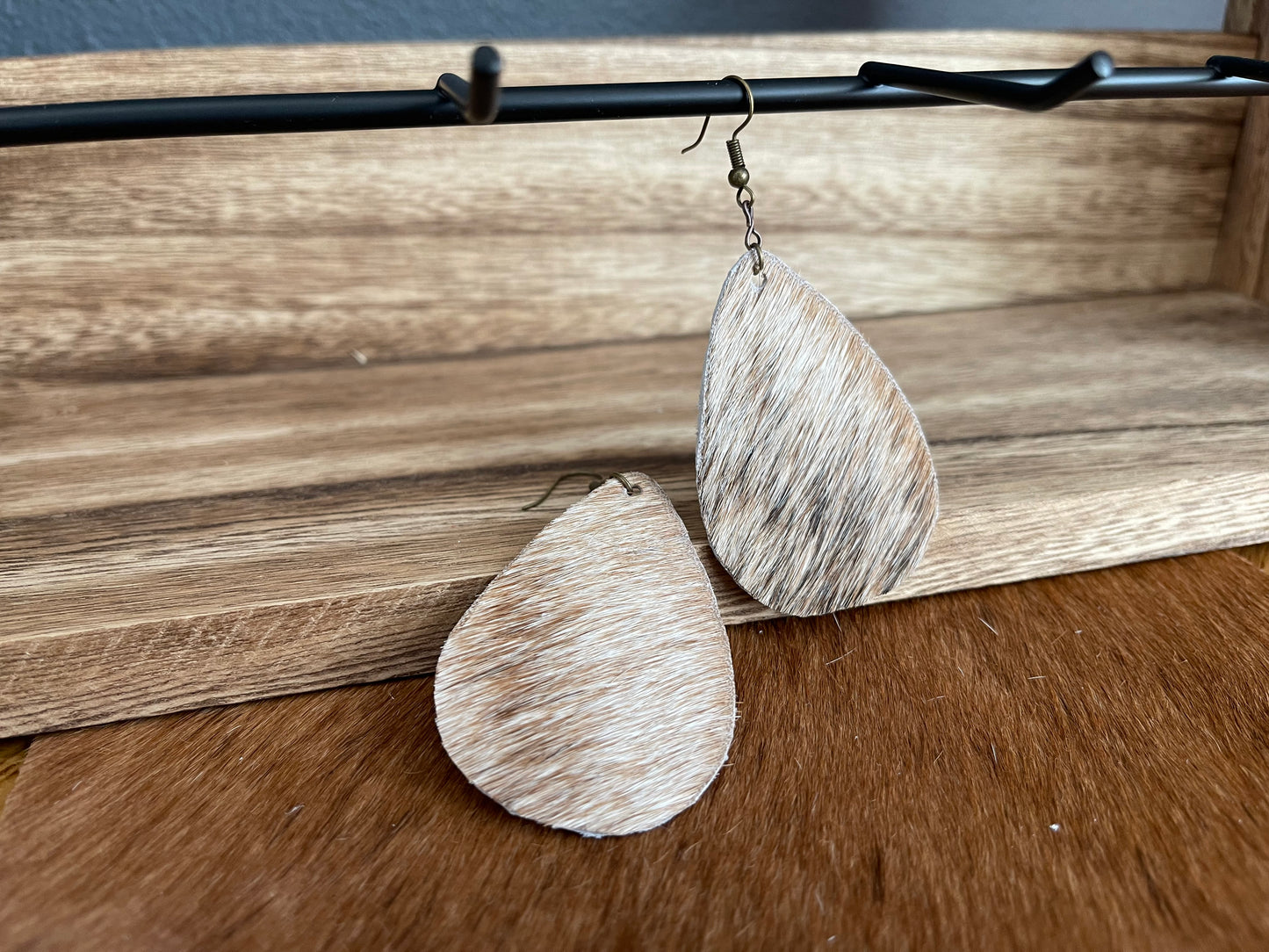 Small cowhide dangle earrings