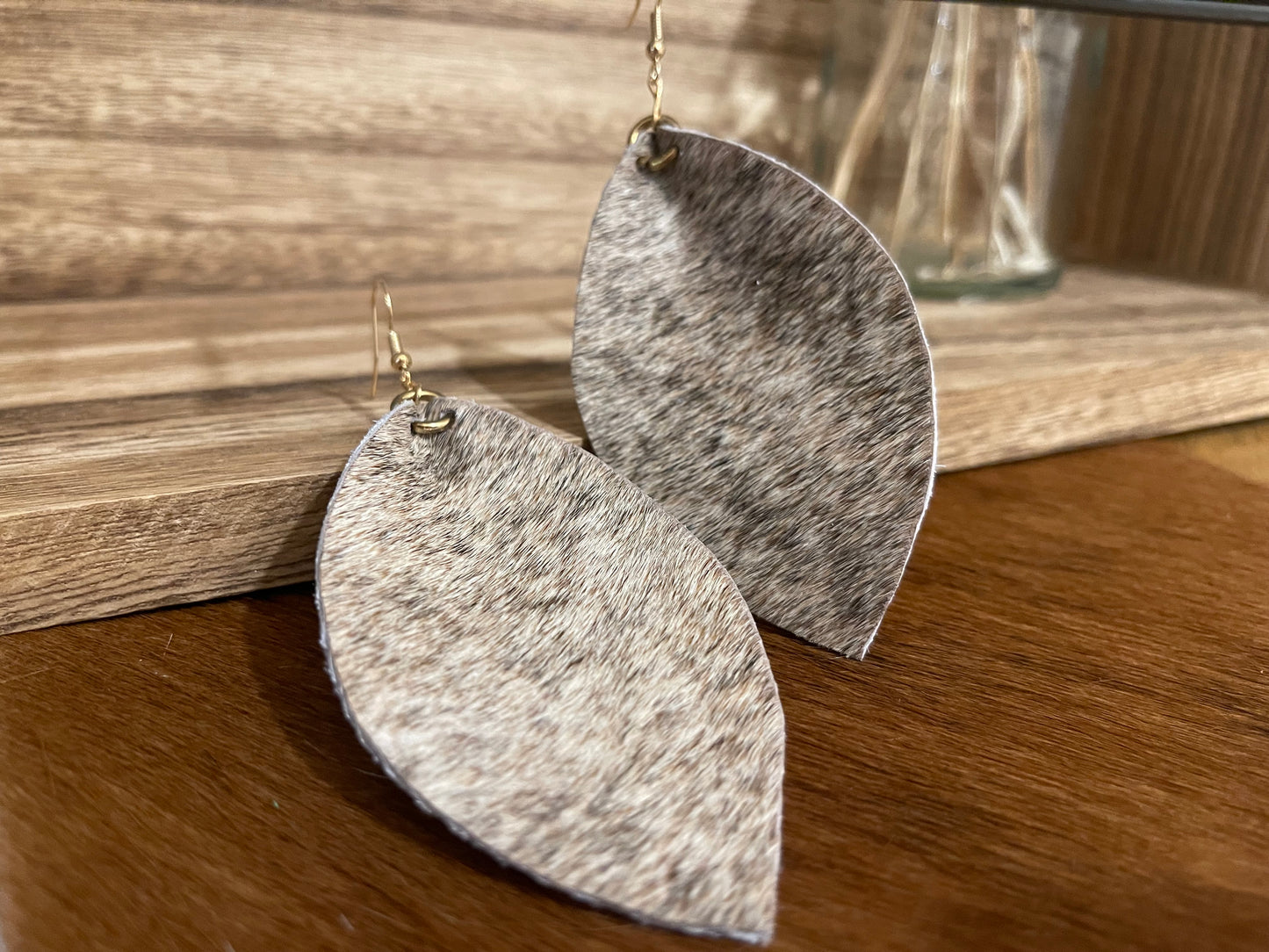 Large cowhide drop earrings