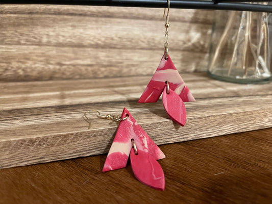 Red & tan clay drop earrings