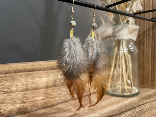 Feather drop earrings