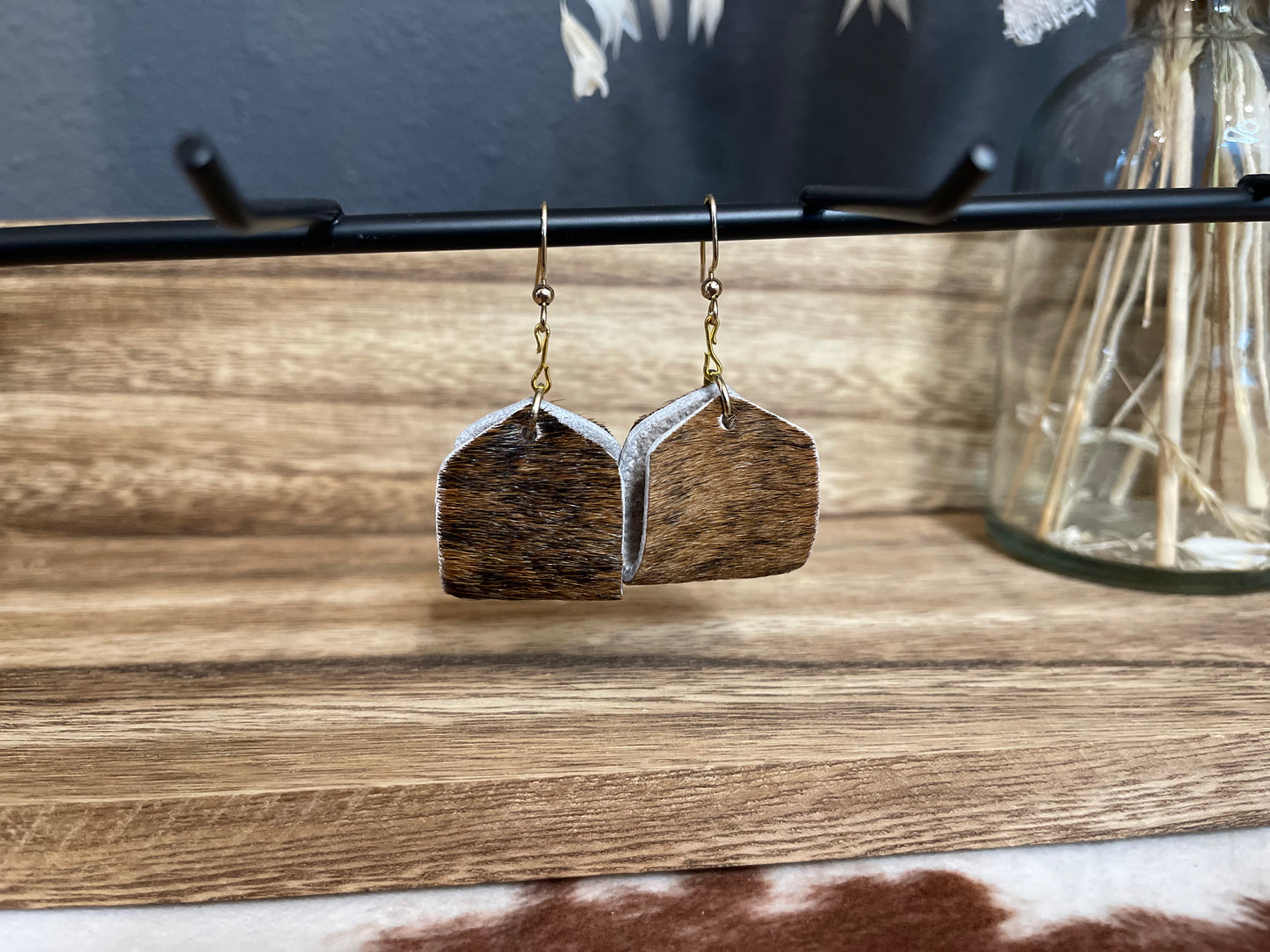 Small brown cowhide earrings